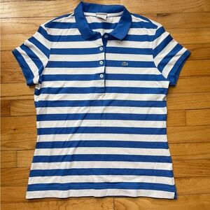 Lacoste Blue White Striped Polo Shirt Size 44 US XL Stretch Cotton